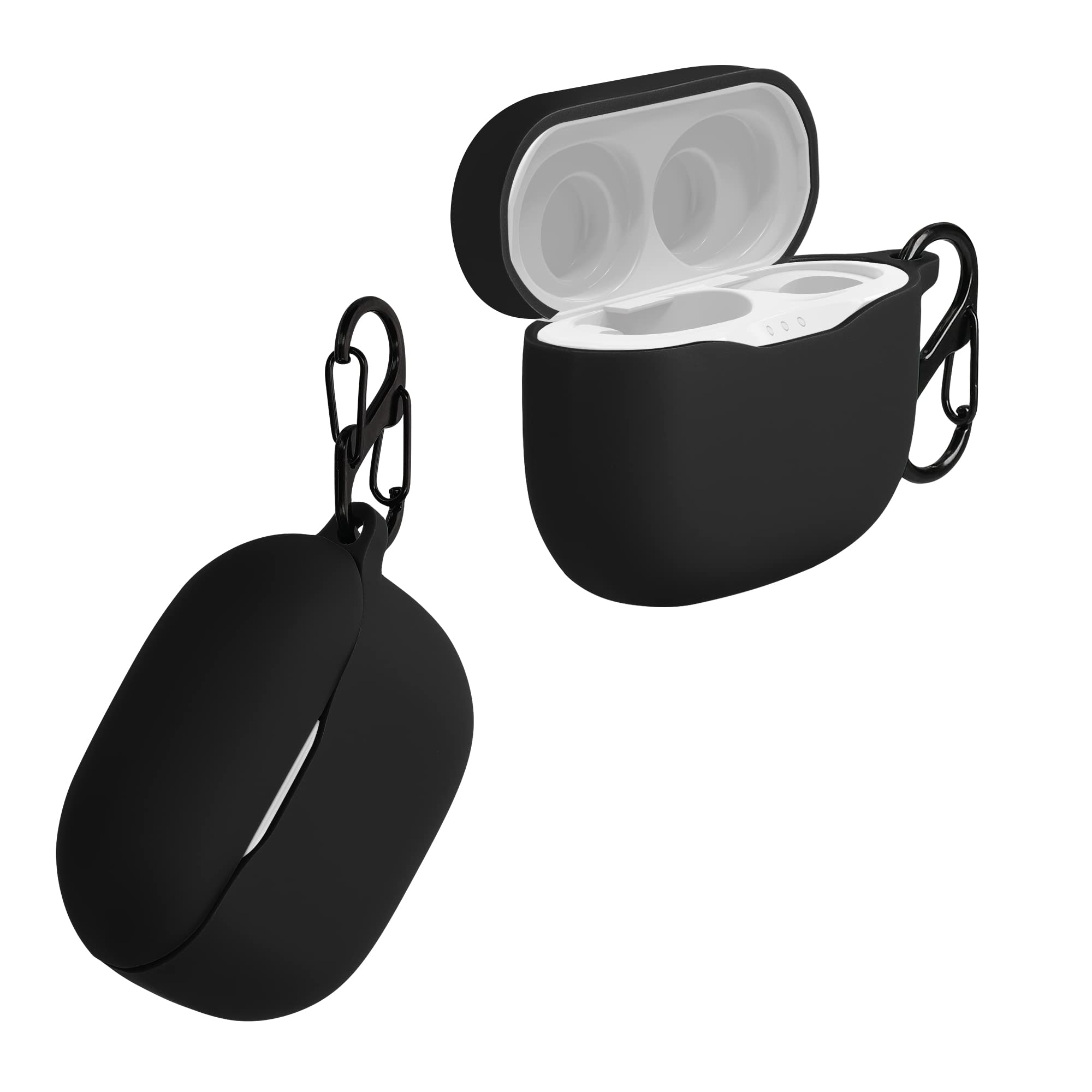 kwmobile Silicone Cover Compatible with JBL Tune 125 TWS - Case Cover Stick-On Skin with Clip - Black