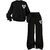Malerotpc Kids Girls Clothes Tracksuit Set 6-11 Years Sweatshirt & Pants with Heart Print Casual Outfit