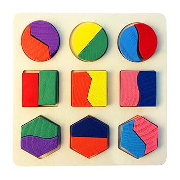 ellaroom Effective Kids Baby Wooden Learning Geometry Educational Toys Puzzle Geometric Plate Early(None Shape Decomposition)