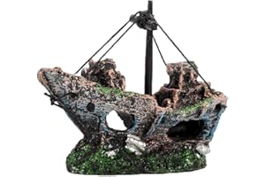 Aihotim Aquarium Decoration, Fish Tank Ornaments Shipwreck Decor Sunken Ship for Freshwater Saltwater Tanks