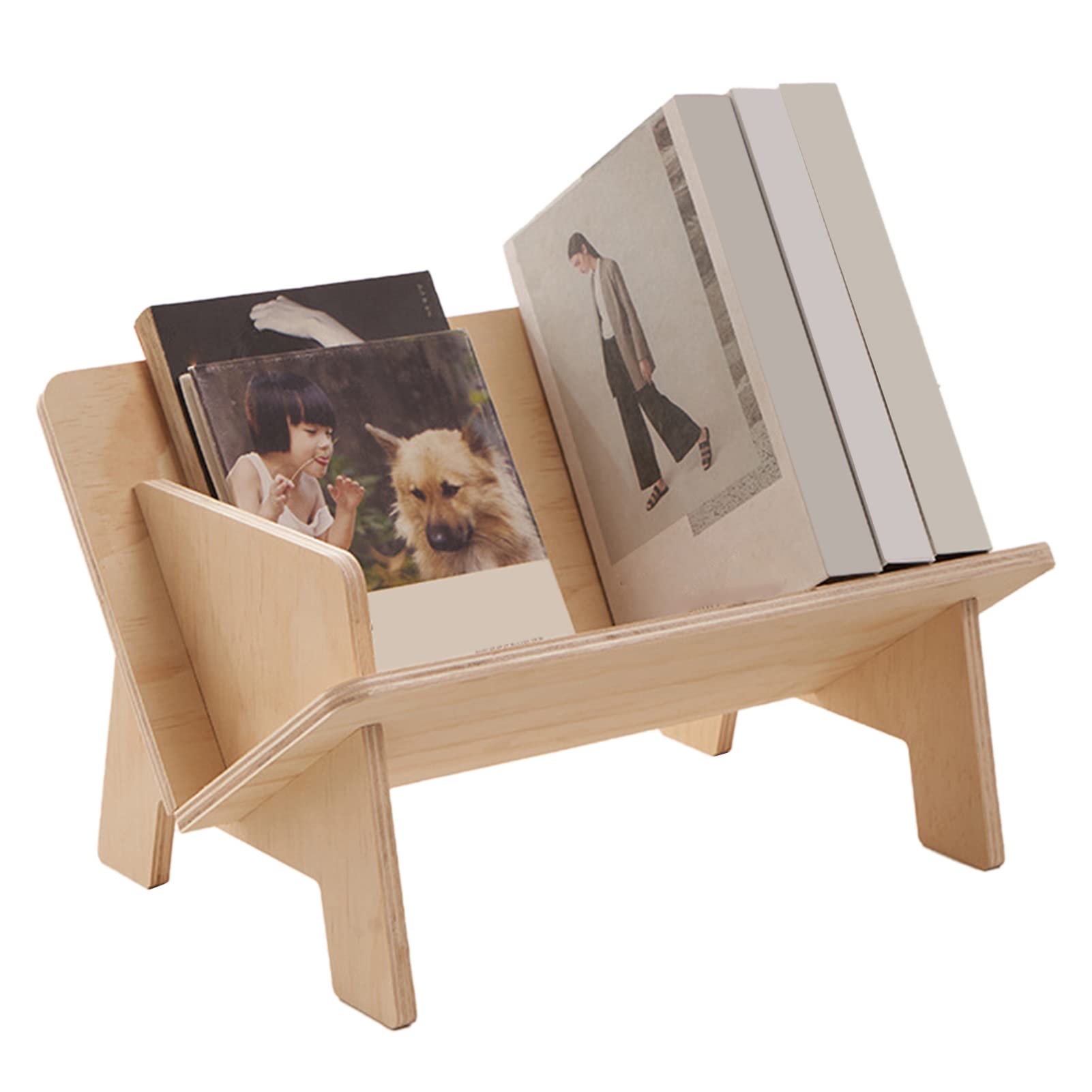 Zerodis Bookshelf Rustic Bookcase Retro Wood Tilted Bookcase V Book Shelves Formd Triangular Support Fine Polishing Tabletop Book Caddy for Office Dormitory Book Storage Wood Storage