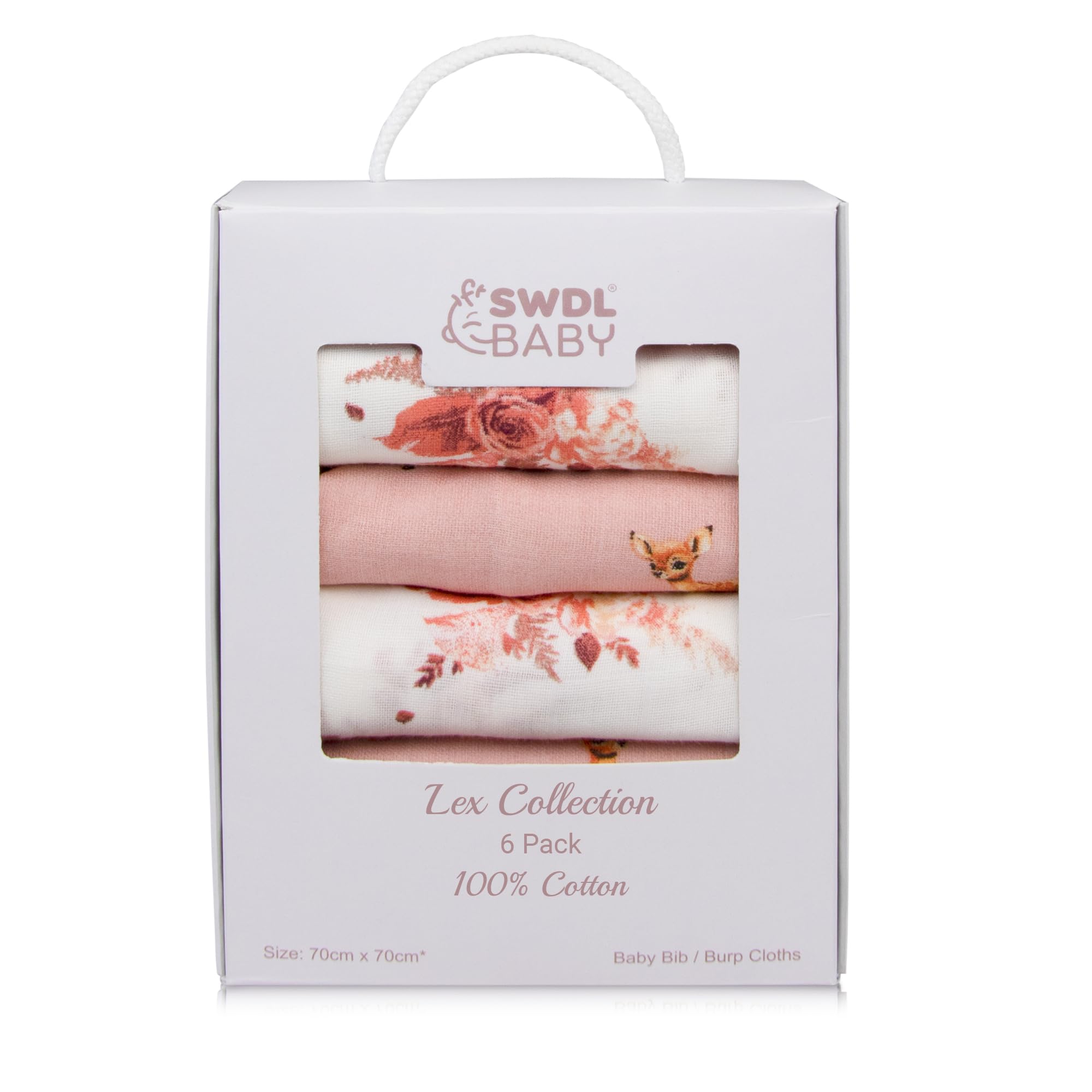 Large Baby Muslin Cloths - 100% Cotton Muslin Squares (Pack of 6, 70 x 70 cm) | Soft, Absorbent & Breathable | Perfect as Baby Bibs & Burp Cloths | Lex Collection