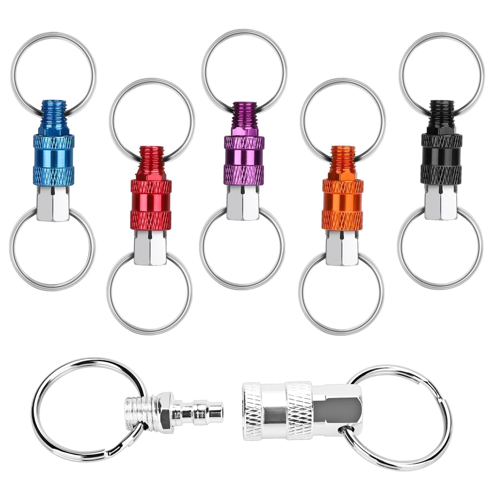Linkstyle Quick Release Keychain, Aluminum Alloy Detachable Key Ring Separator, Pull Apart Keychain Splitter, Quick Disconnect Dual End Key Chain, Double Spring Split Snap Keyring Holder, 6 PCS