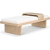 Meridian Furniture 22013Cream Arlington Collection Mid-Century Modern Bench with Soft Cream Chenille Fabric, Rich Natural Finish, Solid Wood, Sliding Wooden Tray, 65" W x 26" D x 19.5" H, Cream