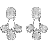 Rhinestone Statement Earrings for Women Retro Sparkling Teardrop Shaped Glass Geometric Fringe Earrings Fashion Wedding Bridal Party Jewelry For Women