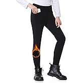 BELEROY Kids Horse Riding Pants Winter Fleece Lined Girls Equestrian Breeches Knee-Patch Horseback Tights with Pockets
