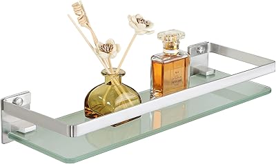 SAYAYO Tempered Glass Wall Shelf 38cm with SUS304 Rail Brushed Finish