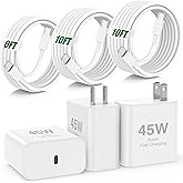 45W Super Fast Charger for iPhone 17 16 15 Pro Max,3Pack USB C Fast Charging Block with 10/10/6FT Long C to C Cable for iPhon