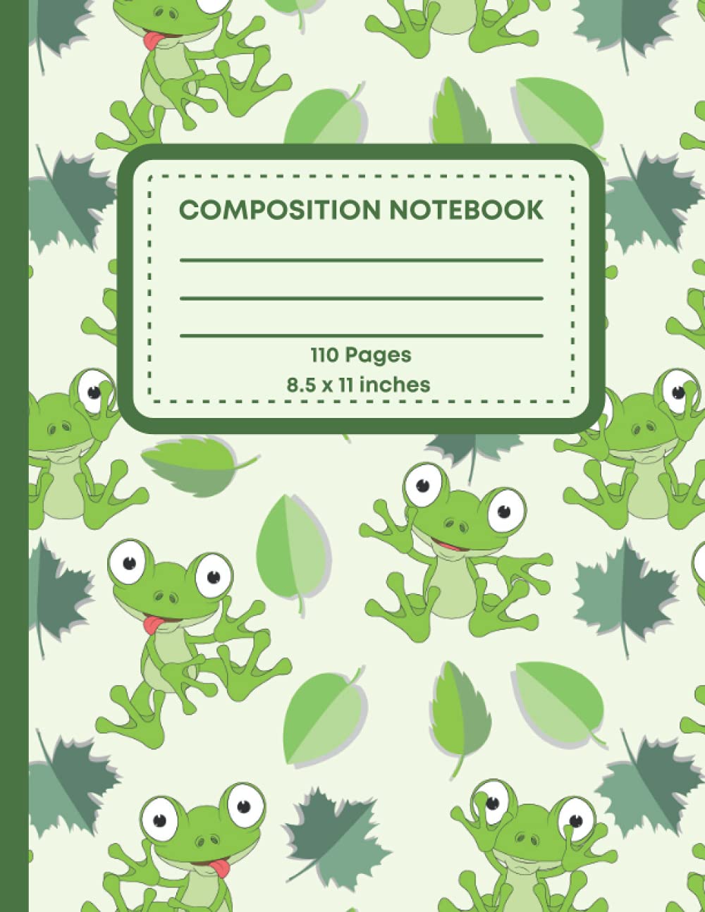 Frog Composition Notebook: Composition Notebook for Kids – 8 x11 for School Wide Lined 110 Pages with Cute Green Frogs Pattern