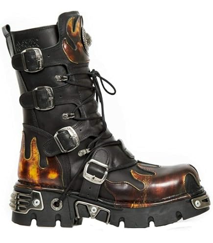 Amazon.com | New Rock Unisex M.727-S1 Black Leather Boots Skull