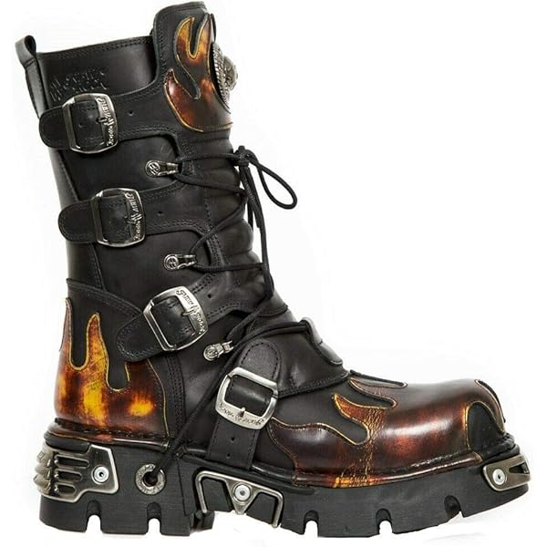 Amazon.com | New Rock Newrock 591-S2 Silver Flame Metal Black