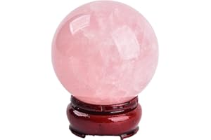 JIC Gem Natural Pink Rose Quartz Ball Sphere with Base,3.5 Inch