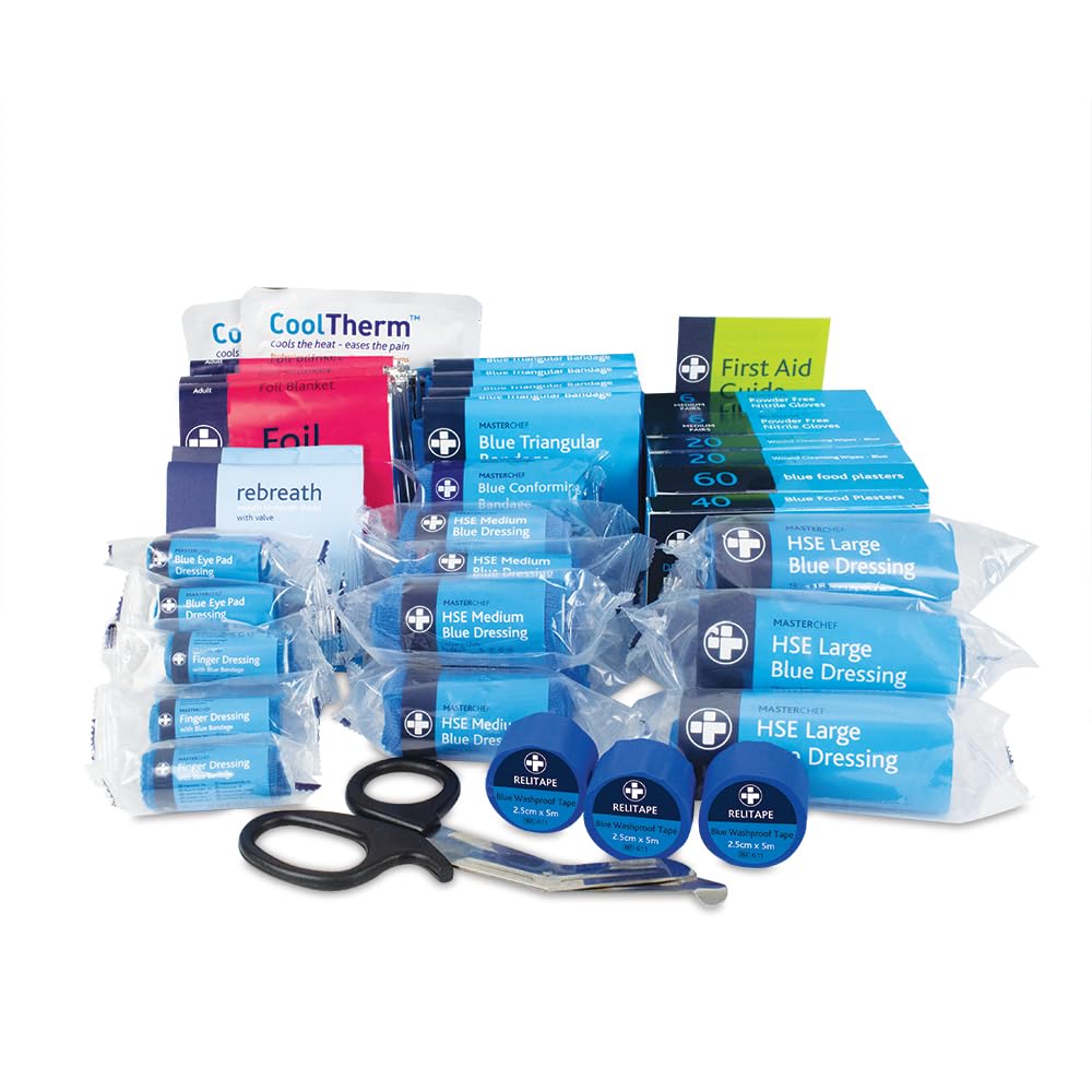 Reliance Medical First Aid Kit Refill - Large Catering, for High & Low-Risk Environments, Ideal for Workplace, Home, Travel, Holiday, Includes Dressing Pads, Bandages, Emercengy Essentials, Blue