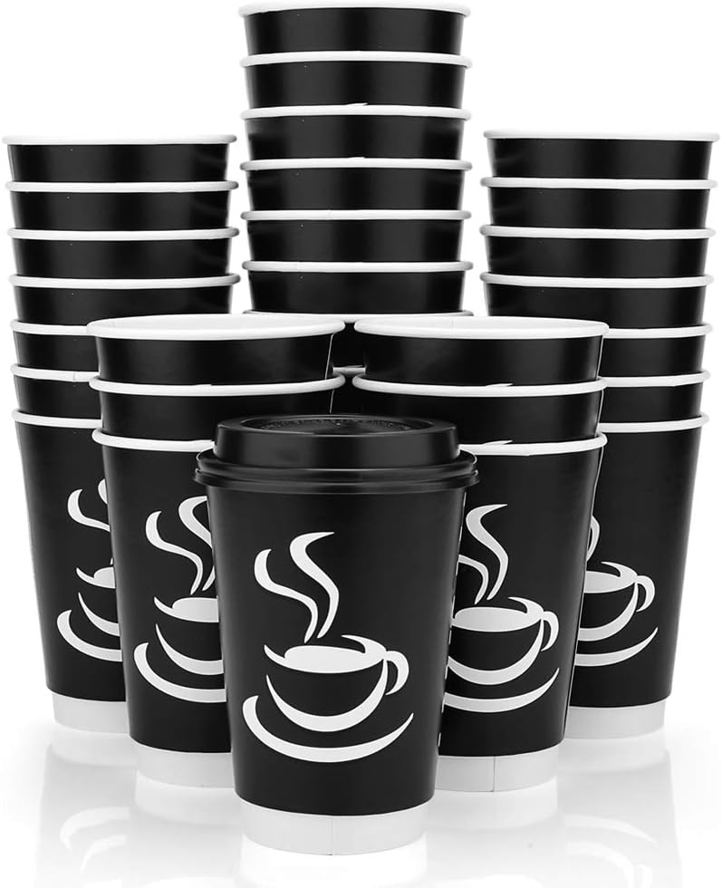 Fineiva Disposable Coffee Cups with Lids [80