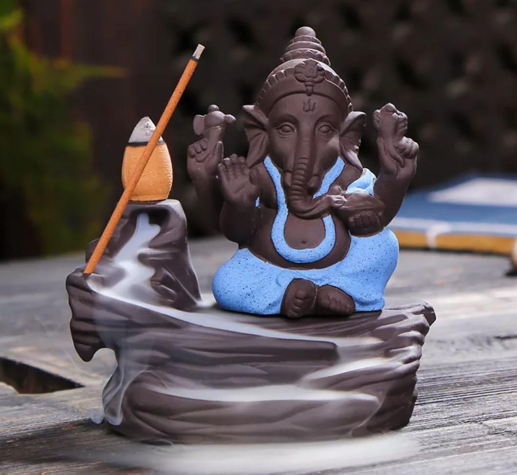 SeGrand Polyresin Ganesha Idol With Incense Holder, 10Cmx10cm, Blue, 10 Piece