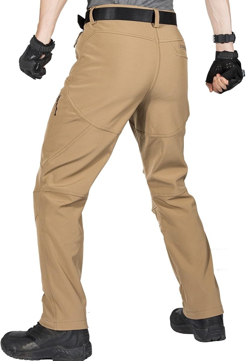 FREE SOLDIER Waterproof Walking Trousers for Men Thermal Fleece Lined Softshell Overtrousers Hiking Trousers Winter Outdoor Tactical Hunting Pants(Mud Color - Image 3