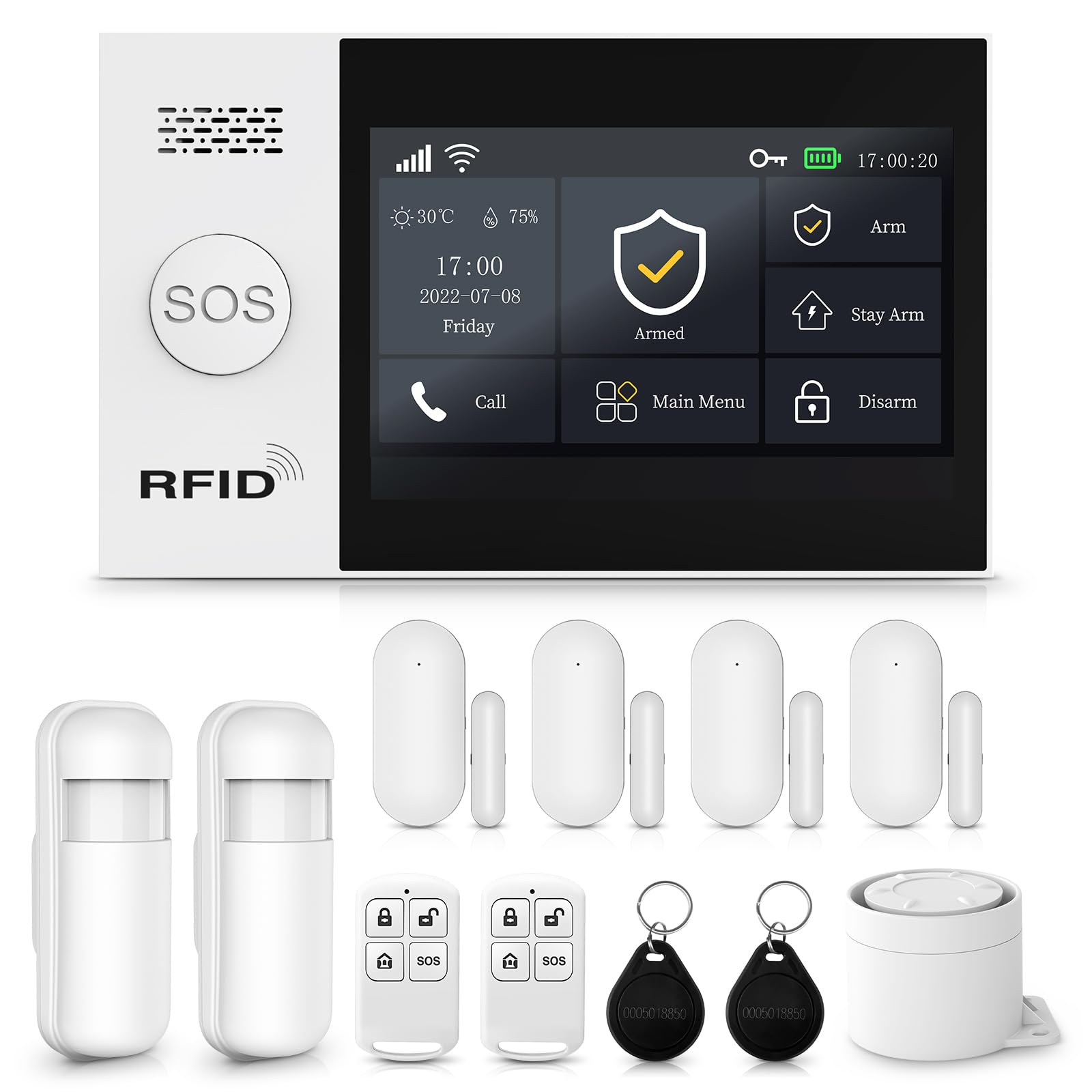 XNY 12-Piece-Kit Full Touch Screen Wireless Smart Home Alarm System, DIY 4G and WiFi Burglar Alarm System for Home Security with APP Alert, Motion Detector, Door Window Sensor, Remote Control, Siren