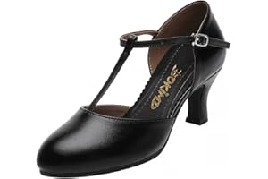 Bokimd Women's T-Strap Latin Salsa Dance Heels Non-Slip Ballroom Character Shoes Wedding Prom Pumps