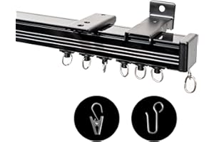 RoomDarkning Ceiling Curtain Track, Ceiling Wall Mount Room Divider Curtain Track Rods Heavy Duty Ceiling Track Curtain Rail, RV Ceiling Track for Curtains with Rollers Hooks Clips for 3-6ft, Black