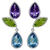 Galaxy Gold GG 14k Solid Gold Earring Amethysts, Peridots Blue Topaz