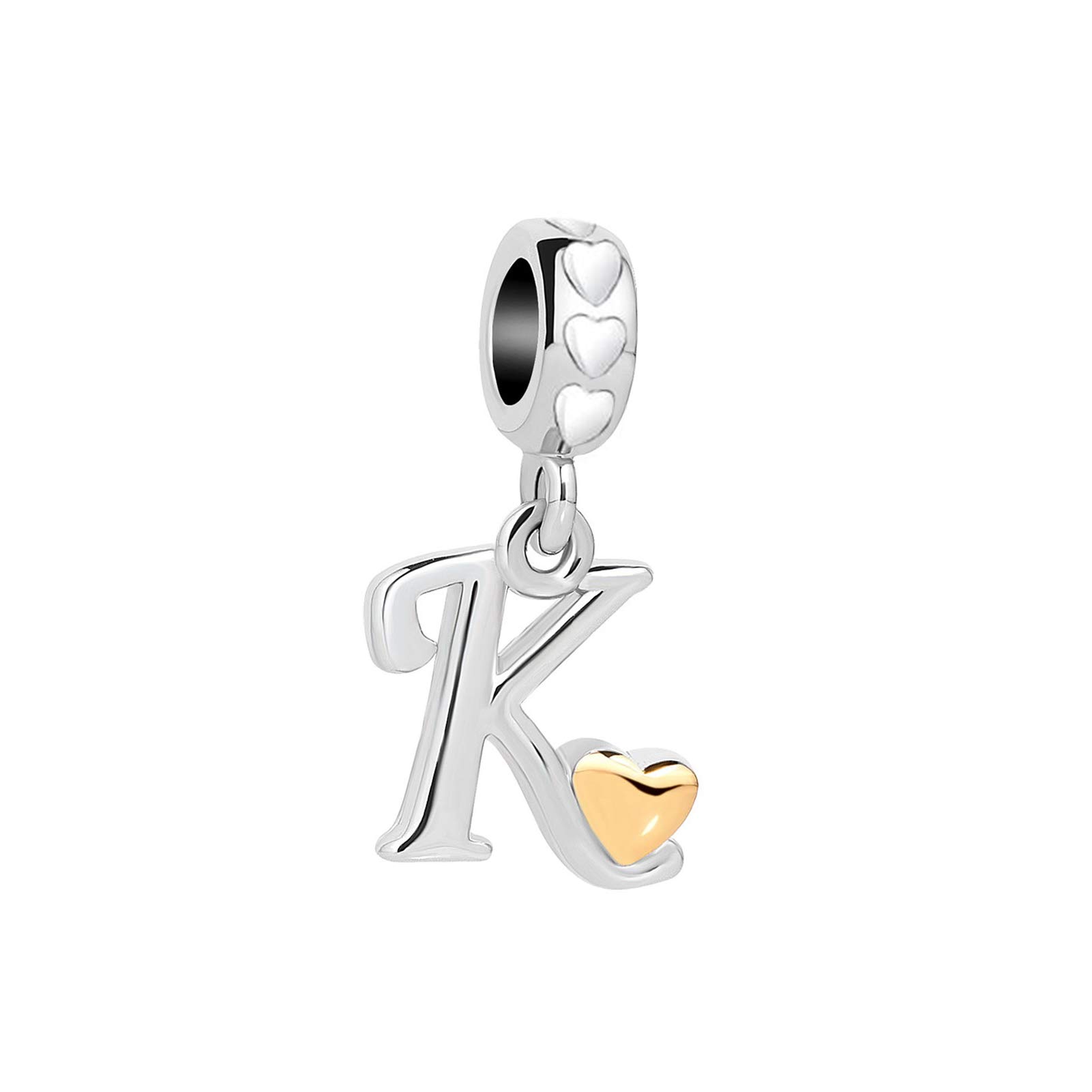 K Letter Initial Name Alphabet Love Heart Pendant Charm fits Pandora Charms Bracelets Birthday Jewellery Gift for Family Christmas Mum Granddaughter