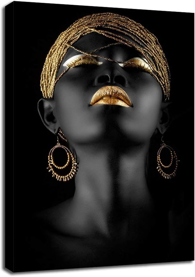 Fchen Art African Gold and Black Women Portrait Wall Decor