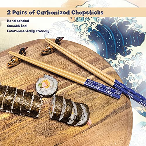 LotFancy Sushi Making Kit, 11 in 1 DIY Sushi Maker for Beginners, includes 1 Bamboo Sushi Rolling Mat, 1 Rice Paddle, 2 Pairs of Chopsticks, 2 Chopsticks Holders, and 5 Rice Molds