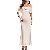 AISWI Maternity Off The Shoulder Mermaid Maxi Dress Sleeveless Mesh Bodycon Pregnancy Dresses Baby Shower with Floral