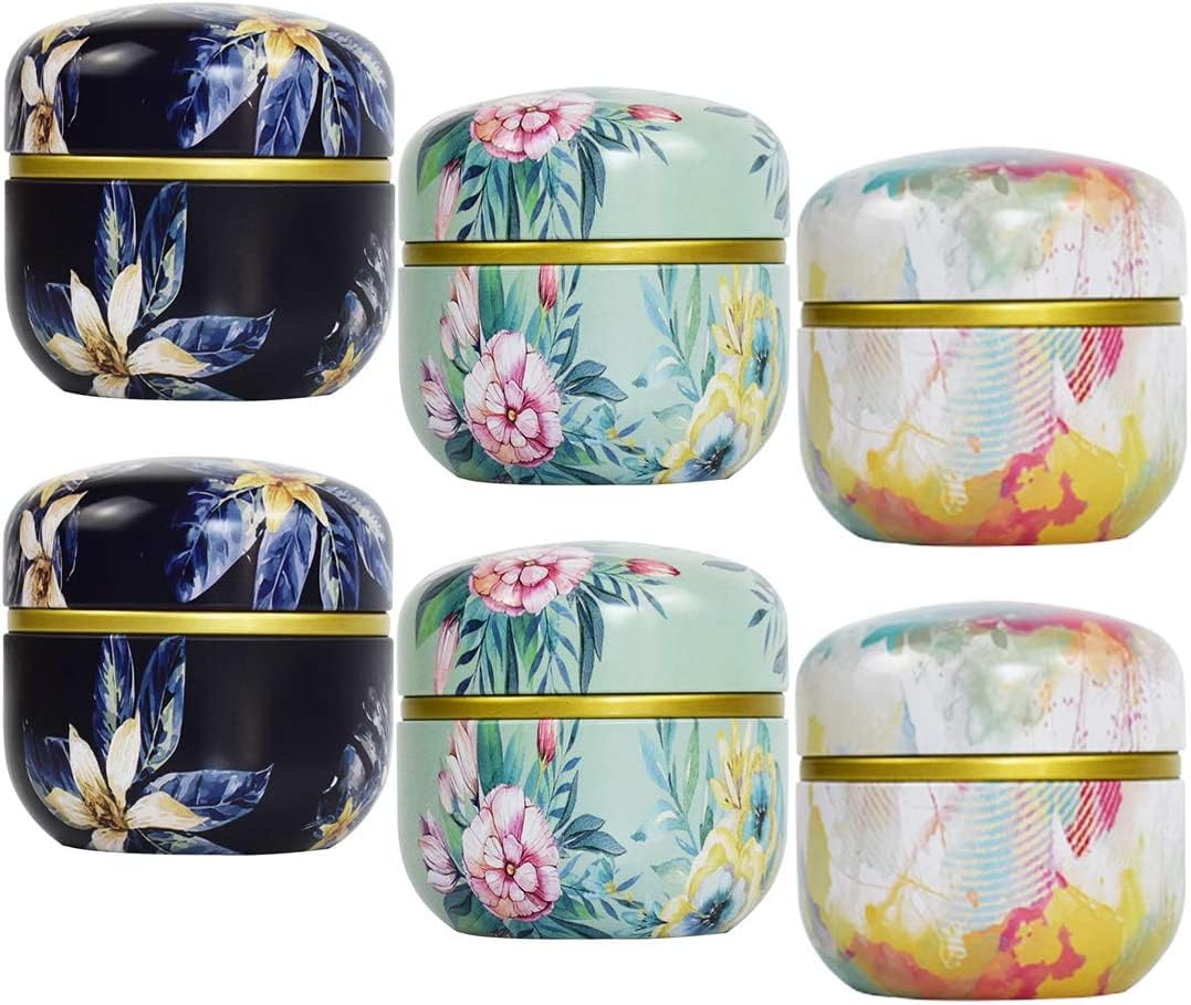 Tebery 6 Pack Mini Tin Storage Canisters for Tea, Coffee, Herbs, Candy, Chocolate, Sugar, Spices, Candle