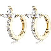 JSGEMSLEE 14K Gold Plated Huggie Hoop Earrings for Women Hypoallergenic 925 Sterling Silver Cubic Zirconia Olive Leaf Hoop Earrings Jewelry Gifts