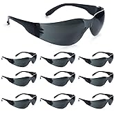 amoolo Tinted Safety Glasses Bulk of 24, Protective Safety Sunglasses, Dark Smoke Lenses for UV Protection, ANSI Z87.1 Impact Resistant Eye Protection for Work, Lab, Construction