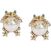 Betsey Johnson Women's Pearl Critters Frog Stud Earrings