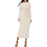 ZESICA Womens 2026 Fall Long Sleeve Mock Neck Bodycon Midi Dress Ruched Knit Elegant Party Cocktail Formal Dresses