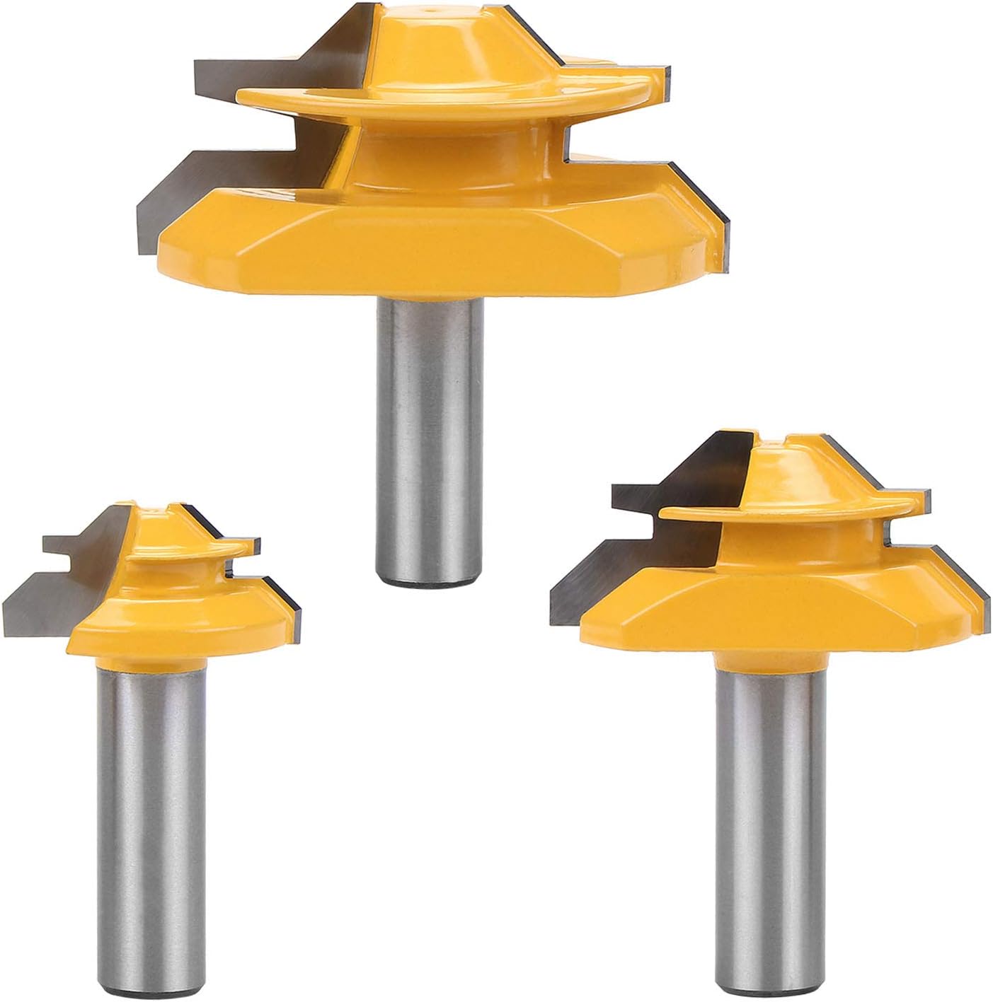 HSEAMALL 3PCS 1/2 Inch Shank Router Bit Set,45°Lock Miter Router Bit Milling Cutter Tool