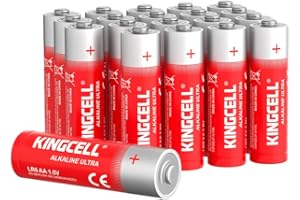 KINGCELL AA Batteries 20 Pack, High-Performance Alkaline AA Batteries 10-Year Shelf Life Double A Batteries with Long-Lasting Power for Household
