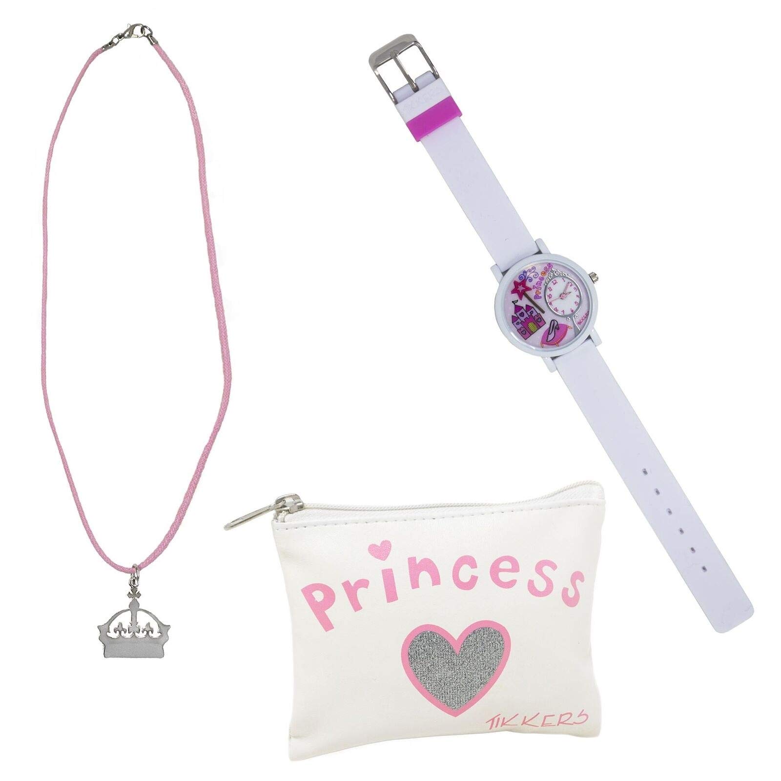 Tikkers Children's Quartz Watch with Pink Dial Analogue Display and White Silicone Strap ATK1013