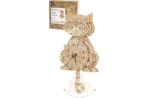 JIGTOY Wooden 3D Puzzles for Adults Model kit Cat Clock Kids Wall Clock Decor for Birthday Gift/Christmas Day