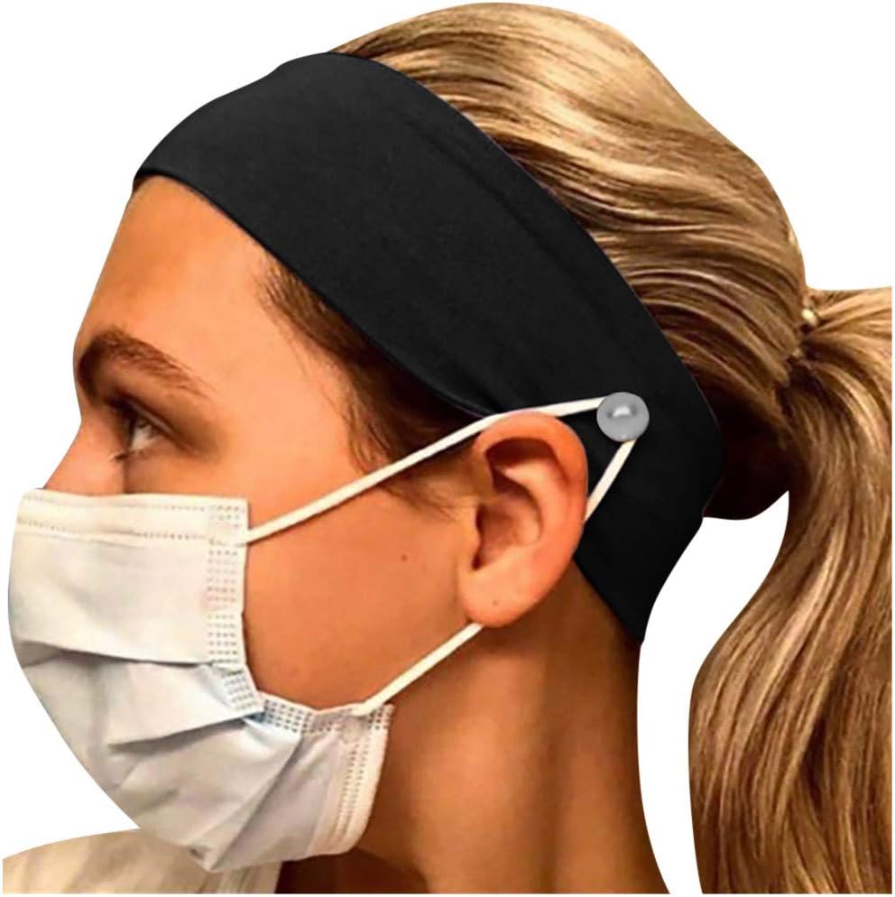 Headbands With Buttons For Nurses Doctors Women, Button Headband Medical Facemask Holder,And Everyone Wearing A Mask - Protect Your Ears With This Headband (Black 5PCS)
