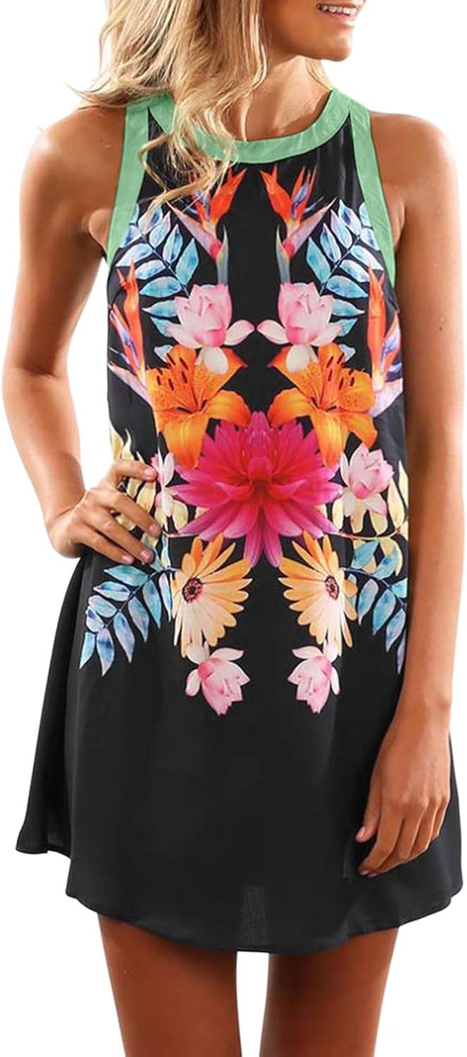 Houjibofa Women Sleeveless Floral Printed Sundress: Amazon.co.uk: Clothing