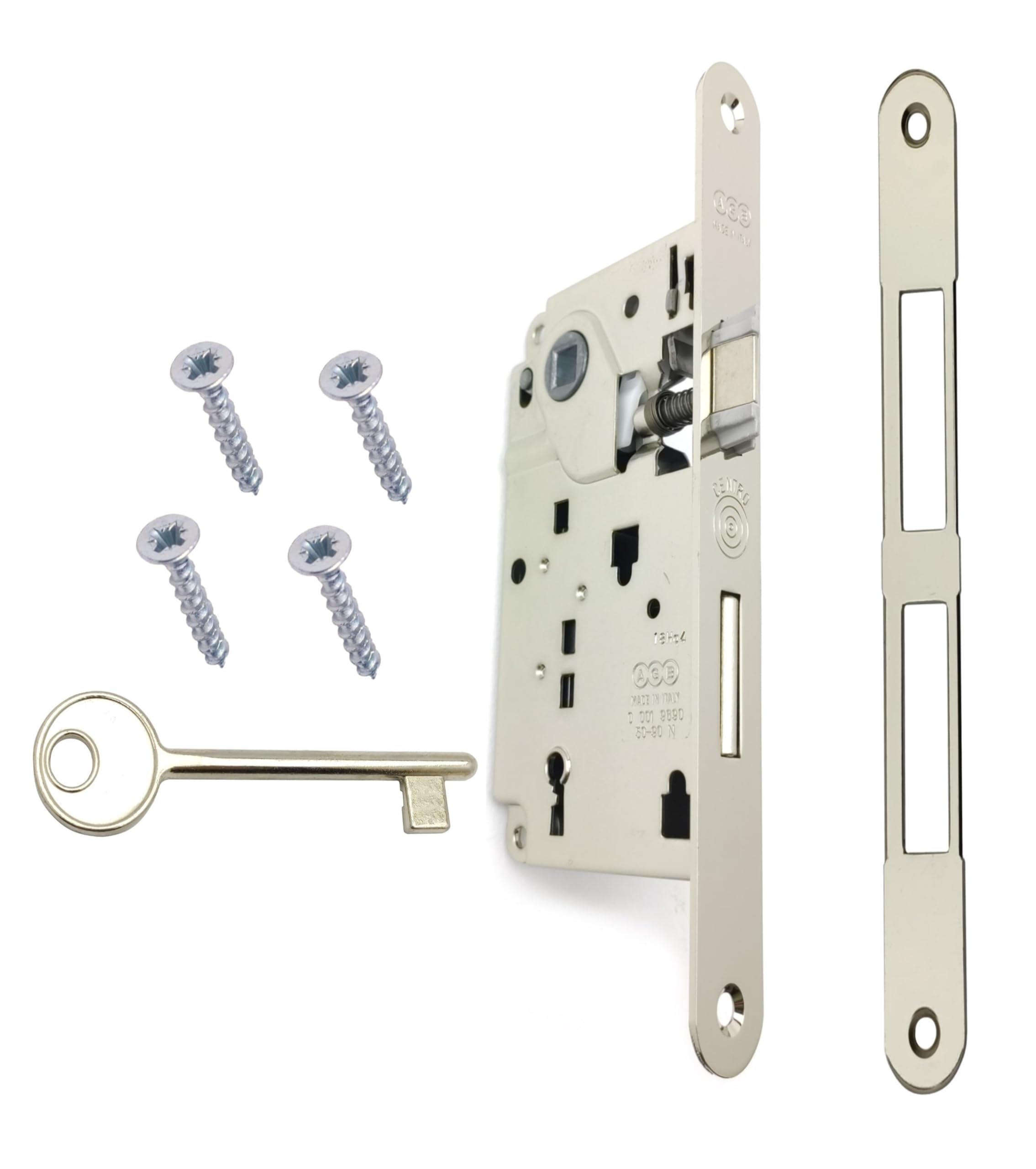 AGB - Interior Door Lock CENTER Series (Fr. 18x196, In. 90, En. 50, Qu. 8., KEY CHAIN, NICKED)