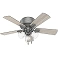 Hunter 42 inch Indoor Ceiling Fan with LED Lights and Pull Chain - Low Profile Mount Ceiling Fan, 5 Blades, For Bedroom, Livi