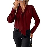 Astylish Womens Dressy Casual Blouses Bow Tie Neck Long Sleeve Elegant Business Work Shirt Tops
