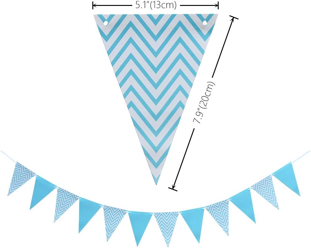 KUNGYO Happy Birthday Banner Birthday Party Decorations With Triangular Bunting Flag Garland (Blue), Blue,Gold,White - Image 4