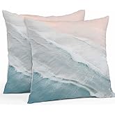 LOVE HOME DAY Watercolor Blue White Wave Ripple Ocean Beach Outdoor Pillow Covers Set of 2,Decorative Waterproof Throw Pillow Case, Coastal Landscape Cotton Linen Soft Cozy Cushion Pillowcases