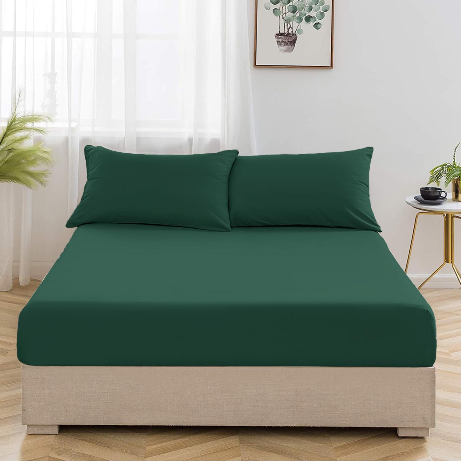 Oxford Homeware Emerald Single Fitted Sheets -100% Brushed Microfibre 1800 Easy Care 25 cm Deep Single Bed Sheet - Shrinkage and Fade Resistance
