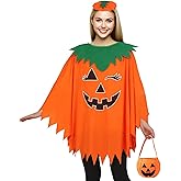 EYUZXDA 3PCS Halloween Pumpkin Costume for Women,Pumpkin Poncho for Adults with Headband & Bag,Halloween Costume for Women