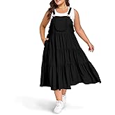Moon Wood Plus Size Overall Dress for Women Casual Bib Jumper Dress with Pockets Adjustable Straps Summer Maxi Dress