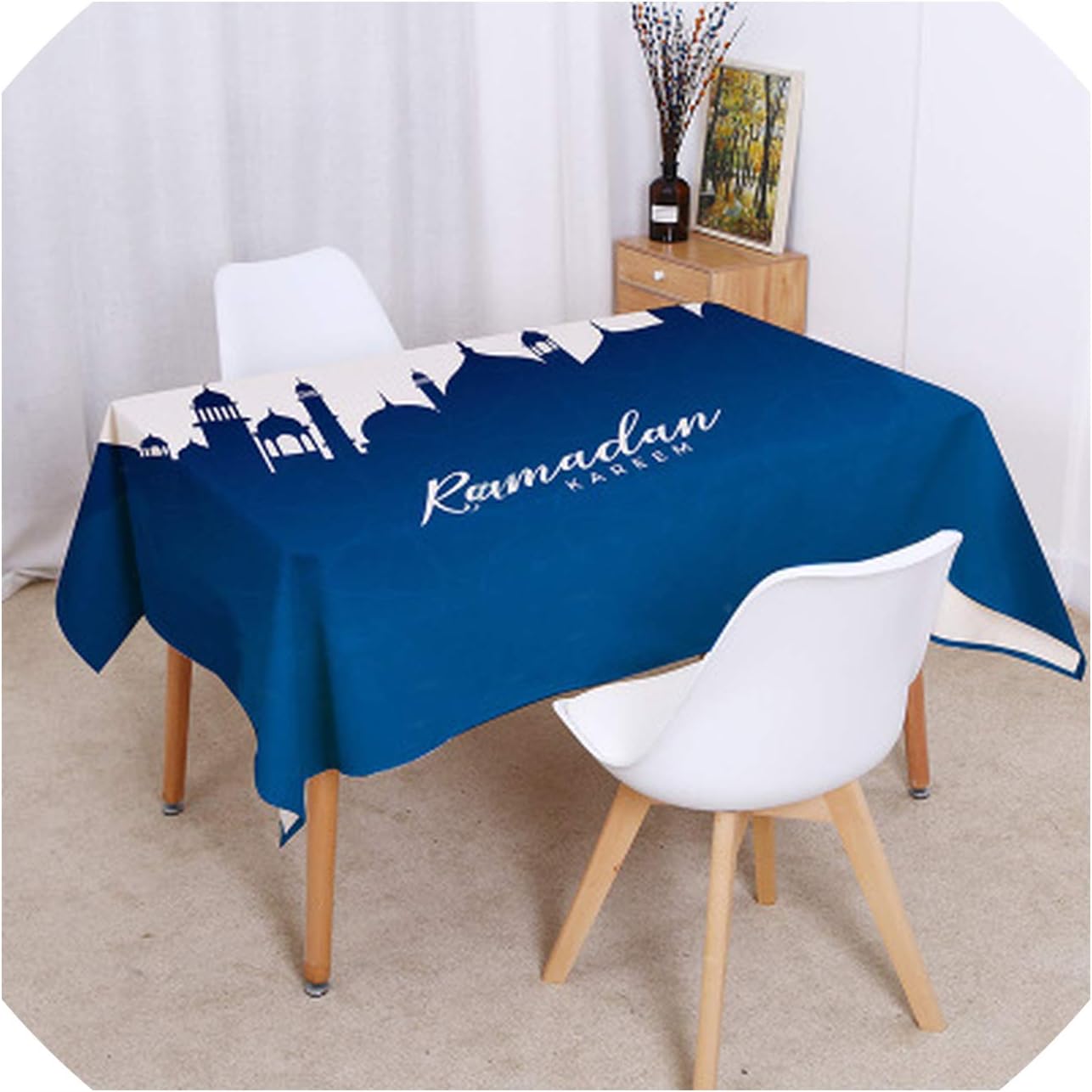 Decor Muslim Ramadan Kareem Printed Tablecloth Waterproof Cotton Linen Prayer Dining Tablecloth Home Textile,1,6060cm