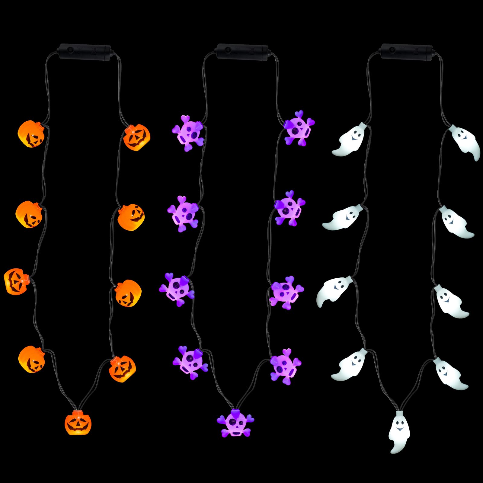 Photo 1 of Bstge 3 Pcs Halloween Light Up Necklace, 3 Modes Lights for Halloween Decoration, Novelty Halloween Jewelry, Trick or Treat Halloween Accessories for Halloween Party Favors & Gifts