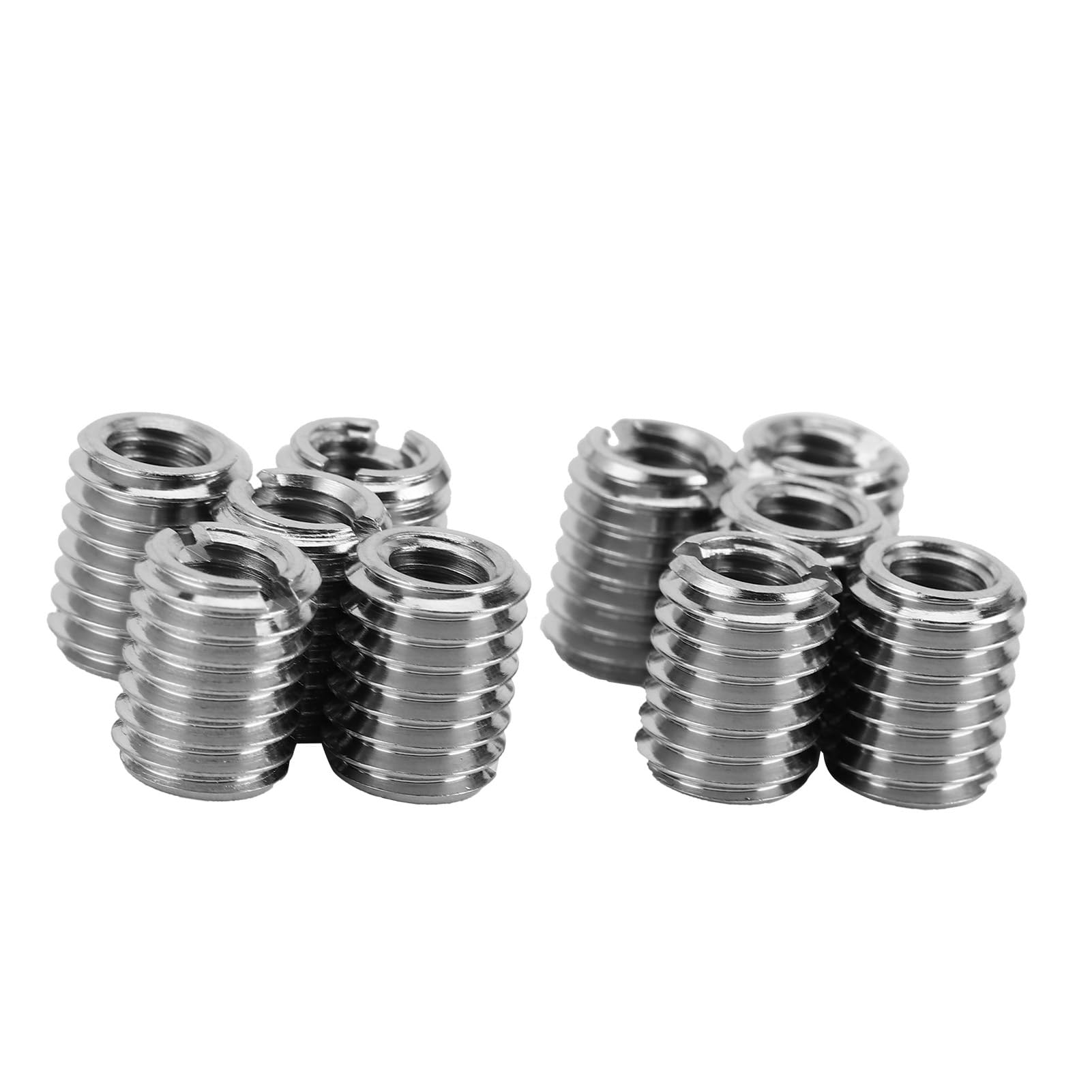 Tbest Threaded Inserts From M6 to M5, 10pcs Thread Insert Kit Reducing Nut 303 Stainless Steel Female M5x0.8 Male M8x1.25 0.4in Length